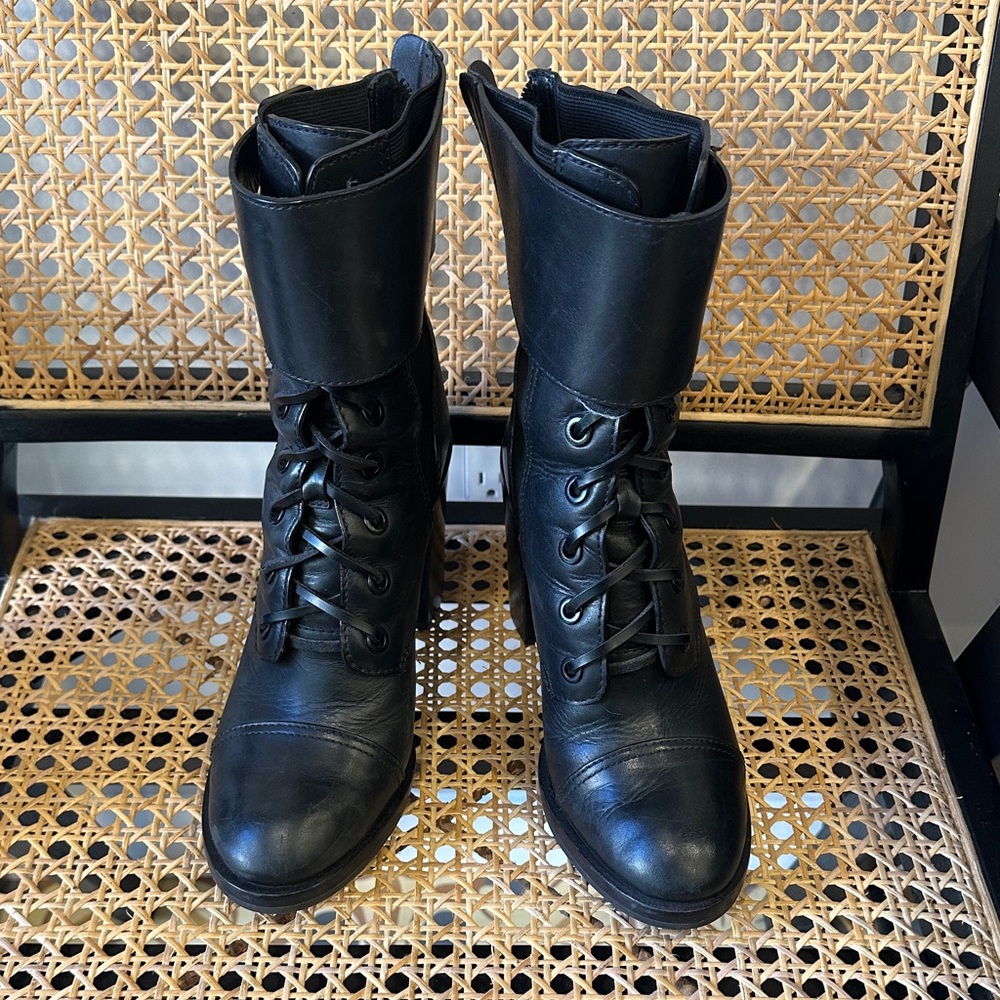 Tory Burch Black Leather Combat Boots